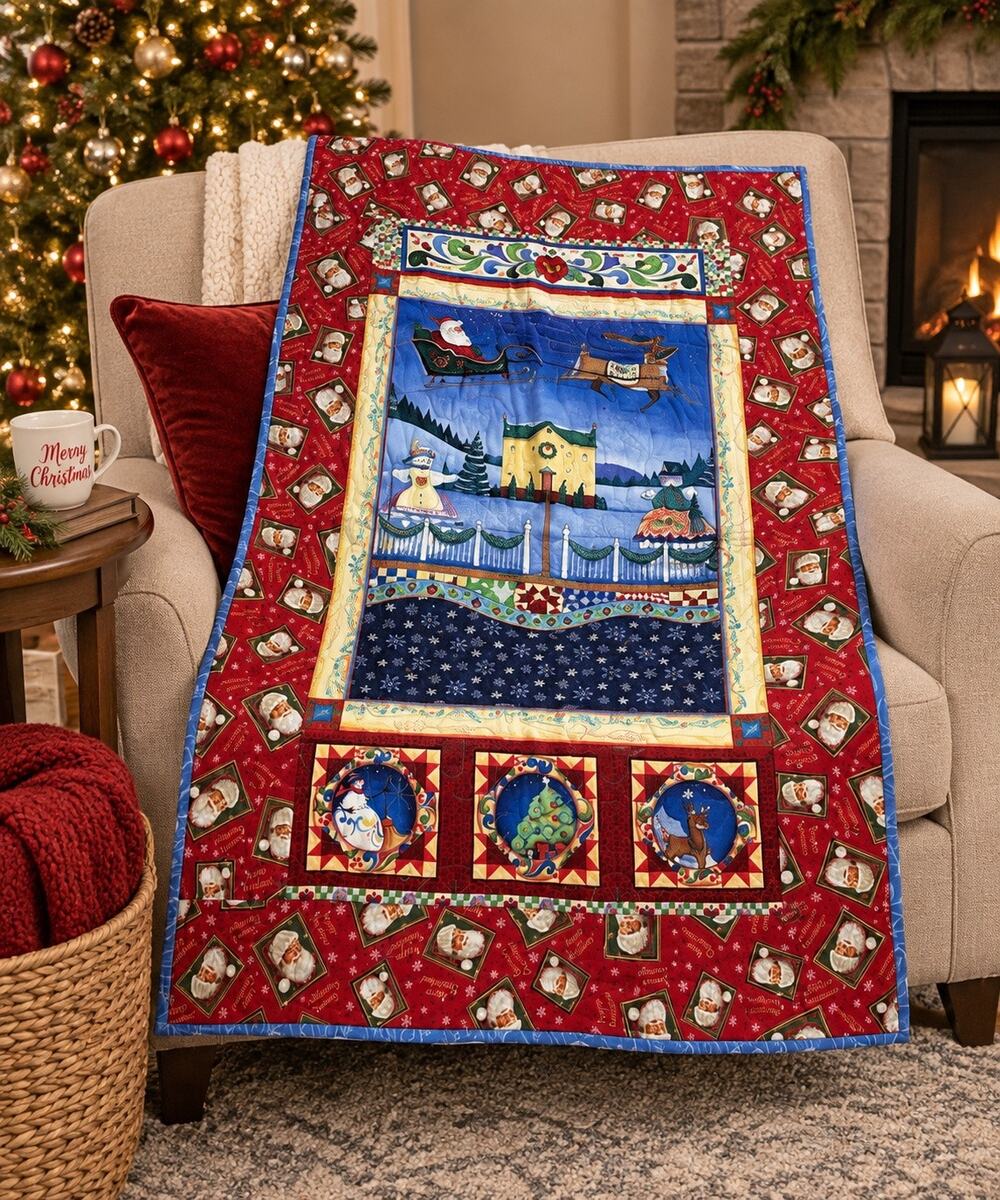 Handmade Christmas Santa Lap Quilt Small Throw Holiday Patchwork
